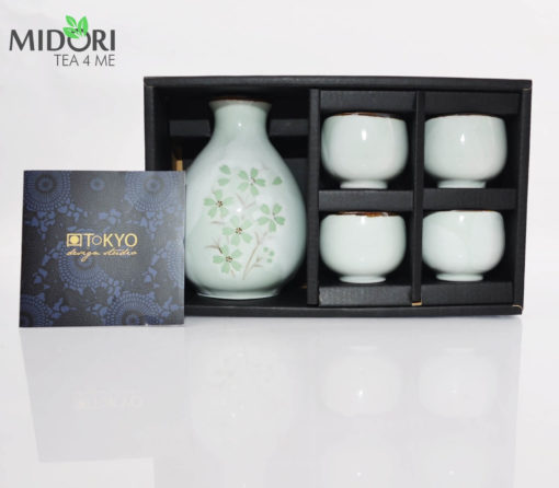 komplet do sake green cosmos, zestaw do sake, ceramika japońska 5