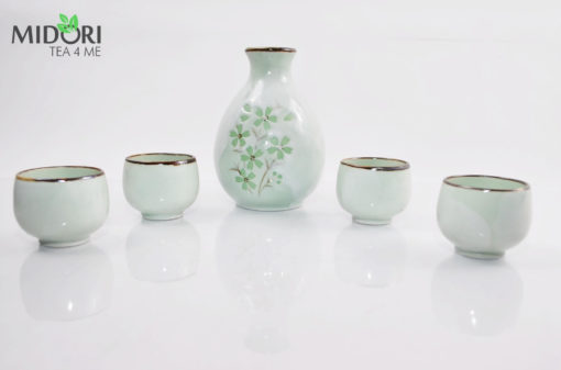 komplet do sake green cosmos, zestaw do sake, ceramika japońska