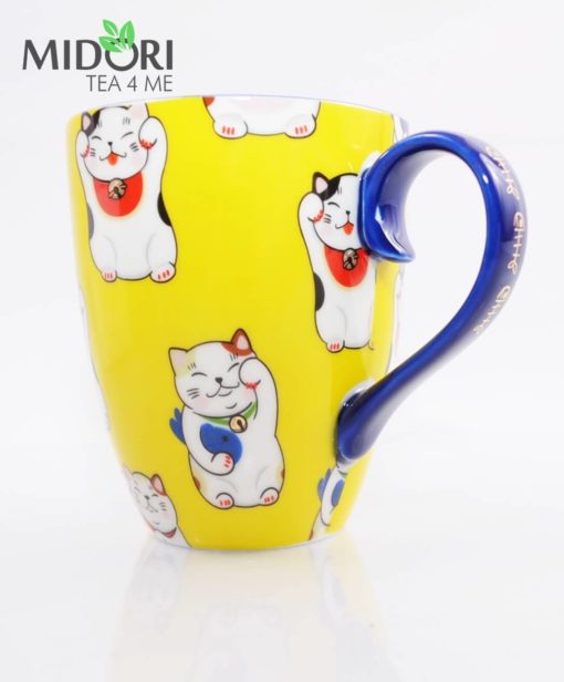 kubek kotek kawaii żółty, ceramiczny kubek lucky cat