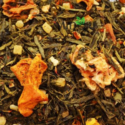 zielona herbata z karambolą i mango, herbata z owocami, zielona herbata z dodatkami, sypana herbata, naturalna herbata, zdrowa herbata, herbata premium 1 (1)