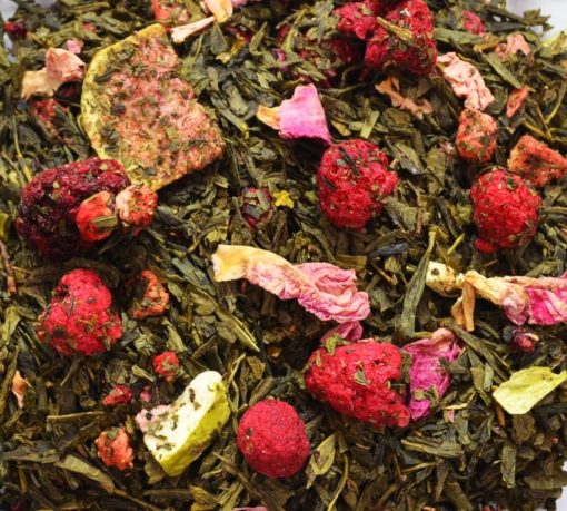 zielona herbata z malinami i figą, sypana zielona herbata, herbata z owocami, herbata naturalana, herbata z dodatkami, dobra zielona herbata, herbata dla konesera, 2