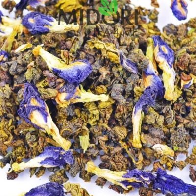 Herbata Oolong Butterfly, oolong z klitorią ternateńską, oolong z niebieską klitorią, niebieska herbata, herbata niebieska, niebieska klitoria, Herbata Oolong niebieska1