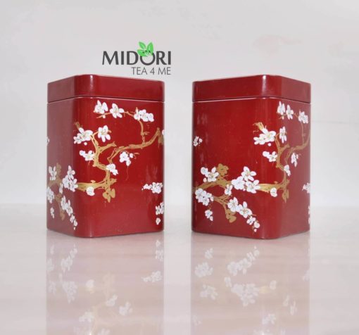 Metalowa puszka na herbatę, puszka kwiat wiśni czerwona, puszka na zioła, pojemnik na herbatę, ozdobna puszka japoński wzór 2