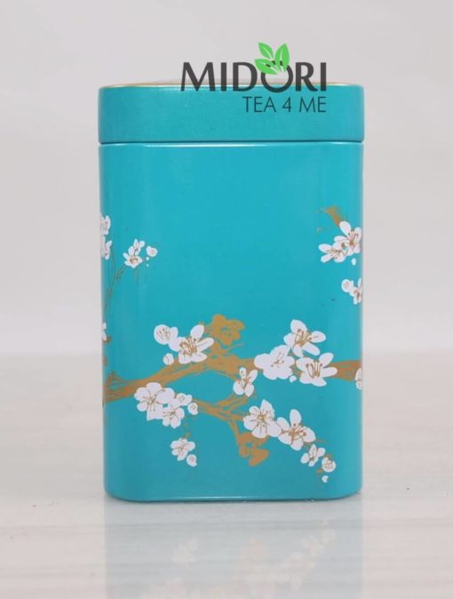 Metalowa puszka na herbatę, puszka kwiat wiśni turkusowa, puszka na zioła, pojemnik na herbatę, ozdobna puszka japoński wzór