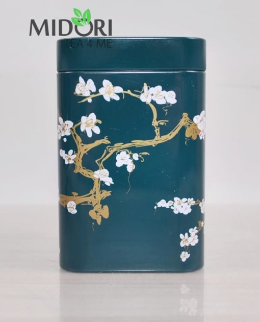 Metalowa puszka na herbatę, puszka kwiat wiśni zielona, puszka na zioła, pojemnik na herbatę, ozdobna puszka japoński wzór 1