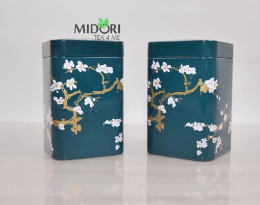Metalowa puszka na herbatę, puszka kwiat wiśni zielona, puszka na zioła, pojemnik na herbatę, ozdobna puszka japoński wzór 2
