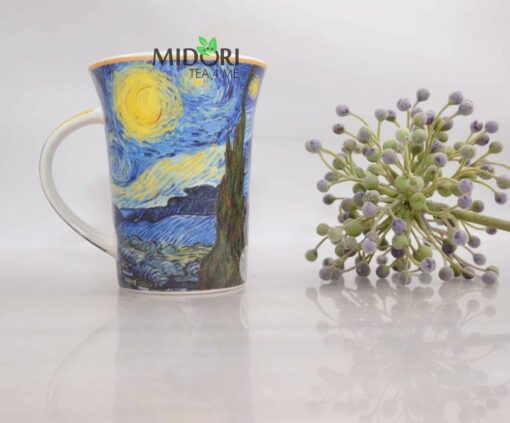Kubek Van Gogh Gwieździsta Noc, kubek do herbaty malarstwo, ceramika z motywami malarstwa, kubek na prezent, piękny kubek, kubek w opakowaniu prezentowym (3)