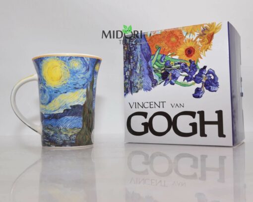 Kubek Van Gogh Gwieździsta Noc, kubek do herbaty malarstwo, ceramika z motywami malarstwa, kubek na prezent, piękny kubek, kubek w opakowaniu prezentowym (6)